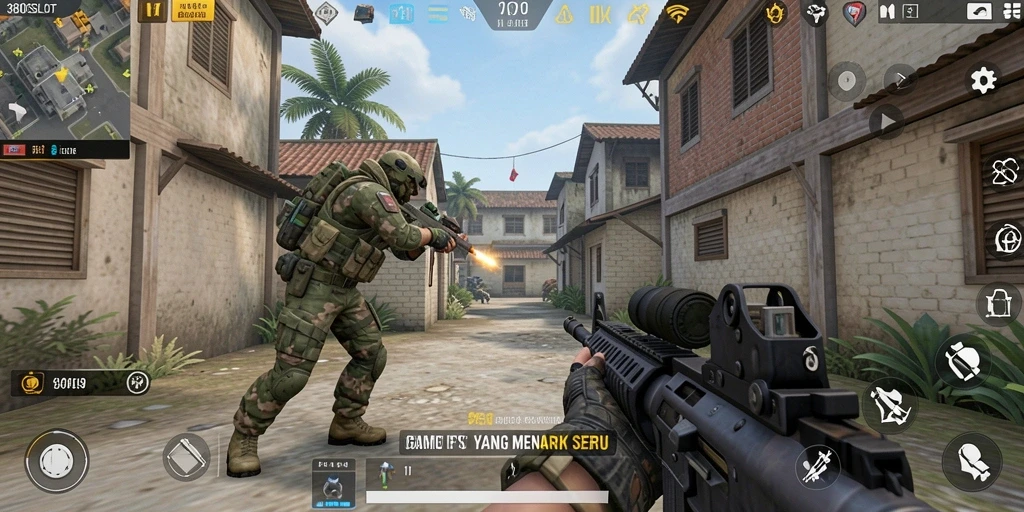 Screenshot gameplay 380SLOT yang menunjukkan aksi tembak-menembak yang intens.