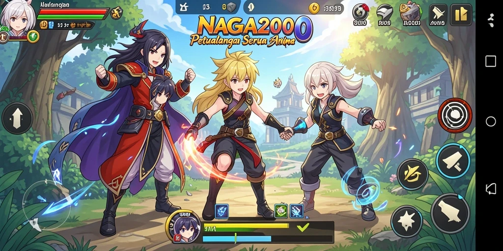 Tampilan gameplay NAGA2000 dengan karakter anime yang menawan.