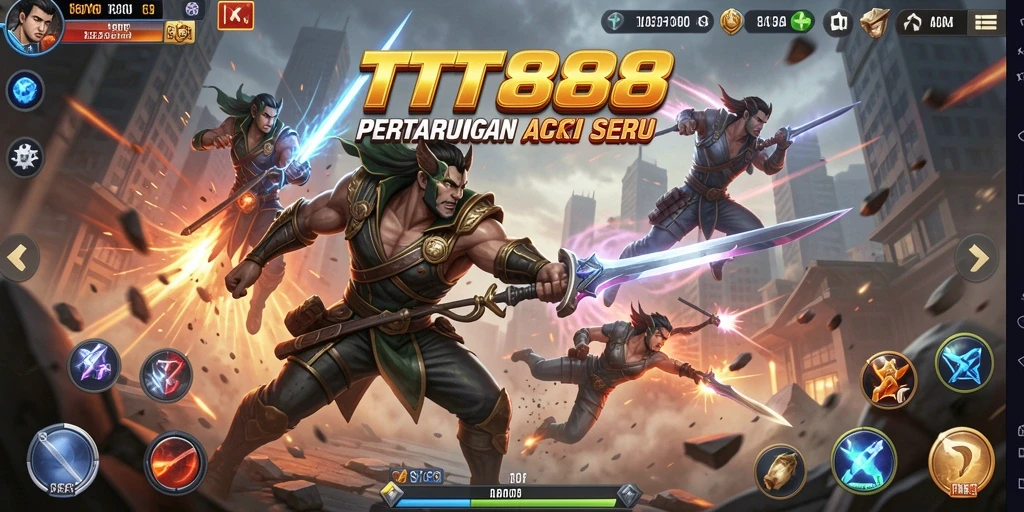 Screenshot gameplay TTT888 menampilkan pertarungan seru antara karakter-karakter kuat.